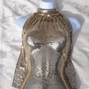 Whiting and Davis Gold Mesh Halter Top